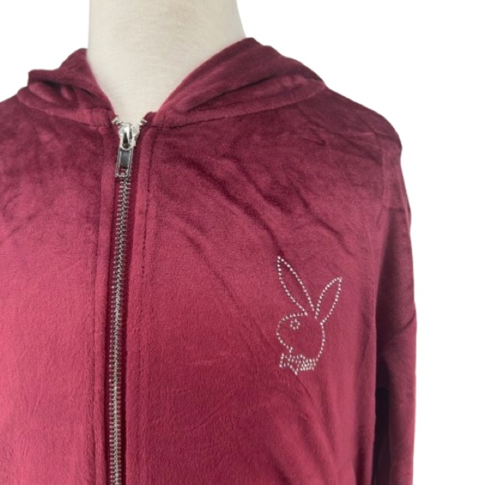 NWT Playboy The Icon Velour Logo Hoodie Burgundy Size XS - Picture 5 of 14